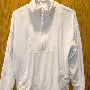 White 3/4 zip oversized beach shirt from American Eagle